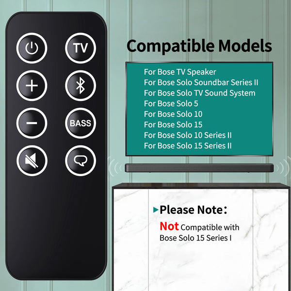 Replacement Remote Control for Bose Solo 5 10 15 Series II TV Sound System 418775 410376 431974 845194 740928-1120 838309-1100, for Bose Solo Soundbar Series II and TV Speaker